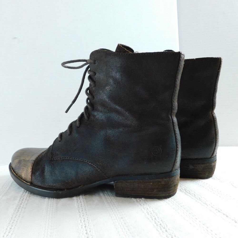 Born Brown Boots Leather Ankle Booties Size 7 Zip Lace-Up Distressed Genuine GUC - Picture 14 of 16
